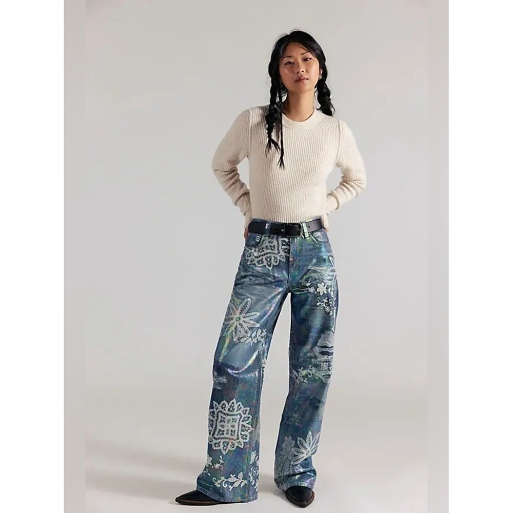 Free People We The Free Tinsley Printed High-Rise Illusions Jeans Sz.27 NWT